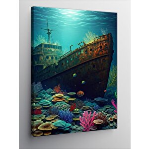 Kanvas Tablo Denizin Altındaki Gemi Enkazı 100x140 cm