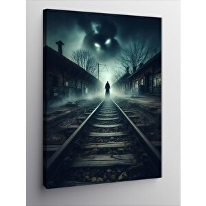 Kanvas Tablo Tren Rayındaki Korkunç İskelet 50x70 cm