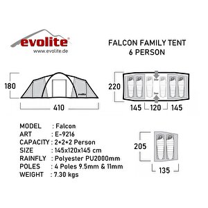 Evolite Falcon 6 Kişilik Odalı Aile Çadırı