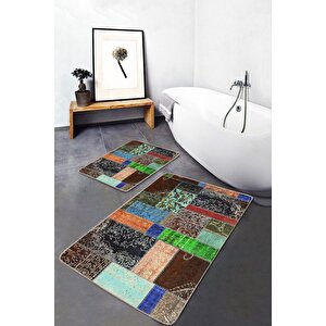 Renkli Doğal Pamuklu 2'li Banyo&mutfak Paspas Seti 60x100 50x60 Cm