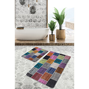 Renkli Doğal Pamuklu 2'li Banyo&mutfak Paspas Seti 60x100 50x60 Cm