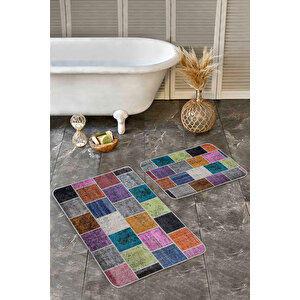 Renkli Doğal Pamuklu 2'li Banyo&mutfak Paspas Seti 60x100 50x60 Cm