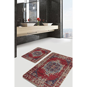 Kırmızı Doğal Pamuklu 2'li Banyo&mutfak Paspas Seti 60x100 50x60 Cm
