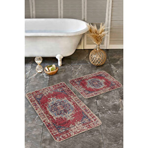Kırmızı Doğal Pamuklu 2'li Banyo&mutfak Paspas Seti 60x100 50x60 Cm