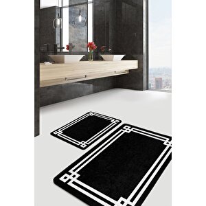 Siyah Doğal Pamuklu 2'li Banyo&mutfak Paspas Seti 60x100 50x60 Cm