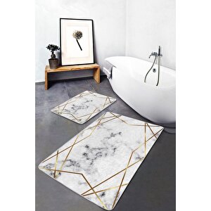 Gri Doğal Pamuklu 2'li Banyo&mutfak Paspas Seti 60x100 50x60 Cm