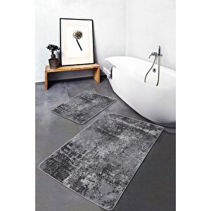 Antrasit Doğal Pamuklu 2'li Banyo&mutfak Paspas Seti 60x100 50x60 Cm