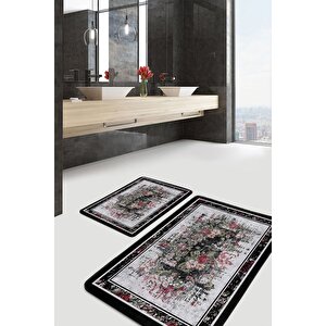 Siyah Doğal Pamuklu 2'li Banyo&mutfak Paspas Seti 60x100 50x60 Cm