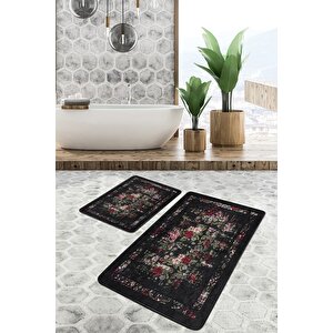 Siyah Doğal Pamuklu 2'li Banyo&mutfak Paspas Seti 60x100 50x60 Cm
