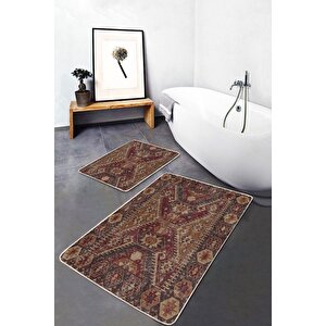 Kırmızı Doğal Pamuklu 2'li Banyo&mutfak Paspas Seti 60x100 50x60 Cm