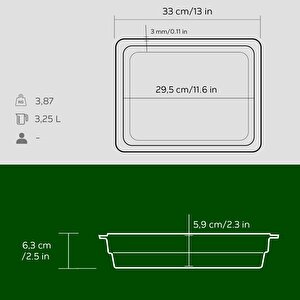 Lava Döküm Dikdörtgen 1/2 Gastronomi Küvet Ölçü 26x33cm.