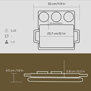 Lava Döküm Dikdörtgen Çift Yön Izgara Ve Düz Yüzey Hot Plate Kayın Servis Ahşabı Ölçü 22x15cm. (sos Kapları Dahil Değildir.)