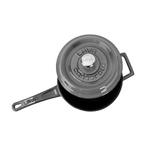 Döküm Yuvarlak Sos Tenceresi Döküm Demir Yekpare Saplı Premium Serisi Çap(ø)18cm. Gri