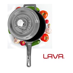 Lava Döküm Yuvarlak Sos Tenceresi Döküm Demir Yekpare Saplı Premium Serisi Çap(ø)18cm.