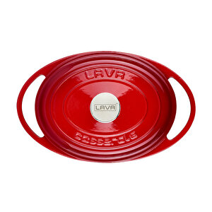 Döküm Oval Tencere Döküm Demir Kapak Heritage Serisi Ölçü 22x28cm. Kırmızı