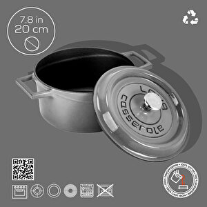 Lava Döküm Yuvarlak Tencere Döküm Demir Yekpare Kulplu Premium Serisi Çap(ø)20cm.