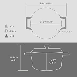 Lava Döküm Yuvarlak Tencere Döküm Demir Yekpare Kulplu Premium Serisi Çap(ø)20cm.