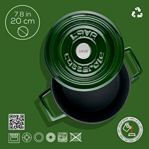 Lava Döküm Yuvarlak Tencere Döküm Demir Yekpare Kulplu Premium Serisi Çap(ø)20cm.
