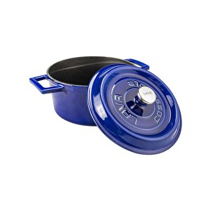 Döküm Yuvarlak Tencere Döküm Demir Yekpare Kulplu Premium Serisi Çap(ø)20cm. Mavi