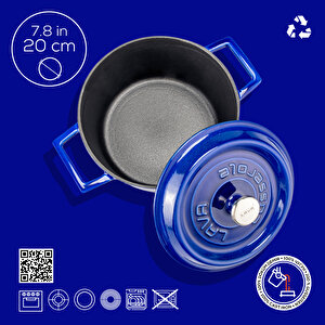 Lava Döküm Yuvarlak Tencere Döküm Demir Yekpare Kulplu Premium Serisi Çap(ø)20cm.