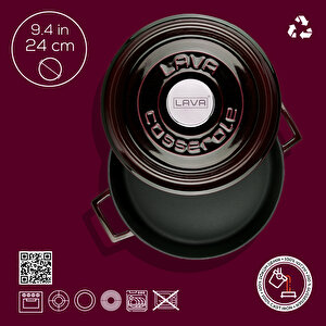Lava Döküm Çok Amaçlı Yayvan Tencere Döküm Demir Yekpare Kulplu Premium Serisi Çap(ø)24cm.