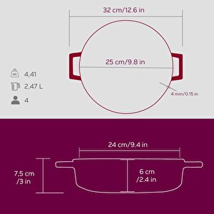 Lava Döküm Çok Amaçlı Yayvan Tencere Döküm Demir Yekpare Kulplu Premium Serisi Çap(ø)24cm.