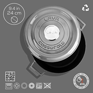 Lava Döküm Çok Amaçlı Yayvan Tencere Döküm Demir Yekpare Kulplu Premium Serisi Çap(ø)24cm.