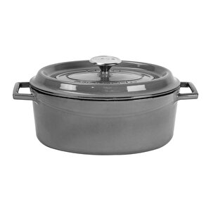 Döküm Oval Tencere Döküm Demir Yekpare Kulplu Premium Serisi Ölçü 21x27cm. Gri