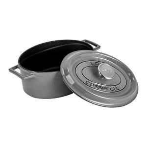 Döküm Oval Tencere Döküm Demir Yekpare Kulplu Premium Serisi Ölçü 21x27cm. Gri
