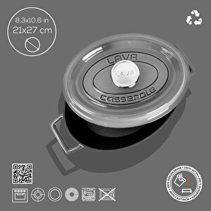 Lava Döküm Oval Tencere Döküm Demir Yekpare Kulplu Premium Serisi Ölçü 21x27cm.