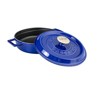 Döküm Çok Amaçlı Yayvan Tencere Döküm Demir Yekpare Kulplu Premium Serisi Çap(ø)24cm. Mavi
