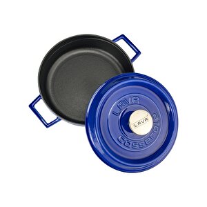 Döküm Çok Amaçlı Yayvan Tencere Döküm Demir Yekpare Kulplu Premium Serisi Çap(ø)24cm. Mavi