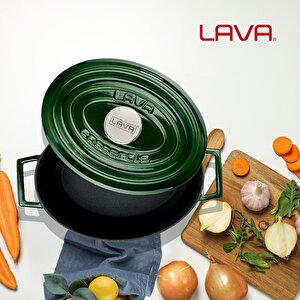 Lava Döküm Oval Tencere Döküm Demir Yekpare Kulplu Premium Serisi Ölçü 21x27cm.