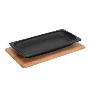 Döküm Dikdörtgen Servis Tabağı Ve Kayın Servis Ahşabı. Ölçü 30x15cm.