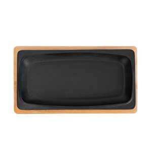 Döküm Dikdörtgen Servis Tabağı Ve Kayın Servis Ahşabı. Ölçü 30x15cm.