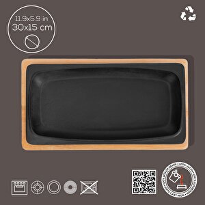 Döküm Dikdörtgen Servis Tabağı Ve Kayın Servis Ahşabı. Ölçü 30x15cm.