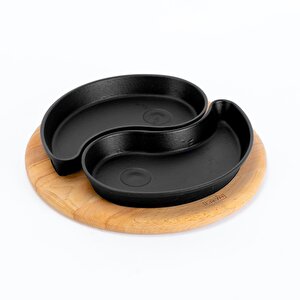 Döküm Damla Formlu 2'li Set Yingyang Fajita Tabağı Kayın Servis Ahşabı Ölçü 10x20cm.