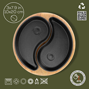 Döküm Damla Formlu 2'li Set Yingyang Fajita Tabağı Kayın Servis Ahşabı Ölçü 10x20cm.