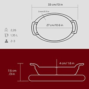 Lava Döküm Oval Sahan Döküm Demir Yekpare Çift Kulplu Kayın Servis Ahşabı Ölçü 27x20cm.