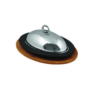 Döküm Oval Döner, Kebap Tabağı Kayın Servis Ahşabı Ve Bakır Dövme Formlu Kapak Ölçü 32x23cm.
