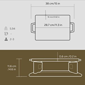 Lava Döküm Dikdörtgen Çift Yön Izgara Hot Plate Döküm Demir Yekpare Çift Kulplu Kayın Servis Ahşabı Ölçü 22x30cm.(isıtıcı Dahil De
