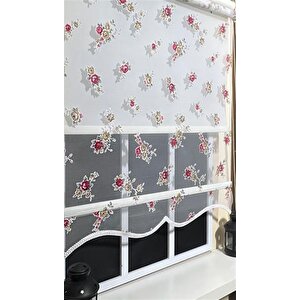 Çift Mekanizmalı Çiçekli Tül Stor Ve Ekru Stor Perde St 045 100x260 cm