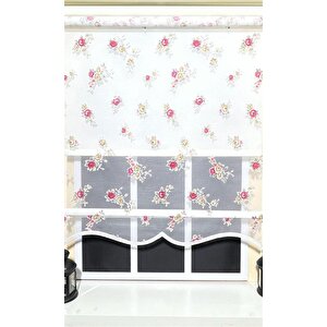 Çift Mekanizmalı Çiçekli Tül Stor Ve Ekru Stor Perde St 045 100x260 cm