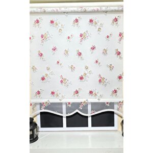 Çift Mekanizmalı Çiçekli Tül Stor Ve Ekru Stor Perde St 045 120x200 cm