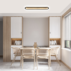 Plafonia Oval Led Plafonyer Led Avize Ahşap 80*16 Cm 72 Watt