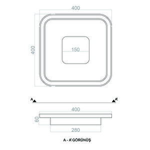 Plafonia Ortası Işıklı Kare Led Plafonyer 40x40 Cm 78 Watt