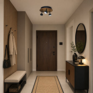 Plafonyer Spotlu Yuvarlak Ahşap Led Avize 30 Cm 9 Watt Dekoratif