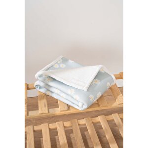 Fluffy Bebek Battaniyesi 70x100 Cm Yeşil Papatya Desen