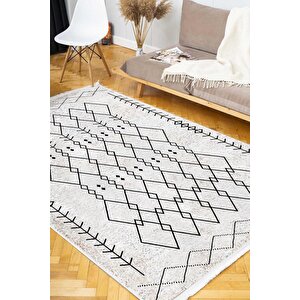 Beyaz İskandinav Yıkanabilir Kaymaz Bambu Halı Pamuk Kilim Salon Halısı Ve Yolluk, 120 X 160 120x160 cm