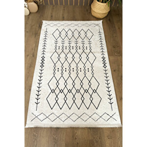 Beyaz İskandinav Yıkanabilir Kaymaz Bambu Halı Pamuk Kilim Salon Halısı Ve Yolluk, 120 X 160